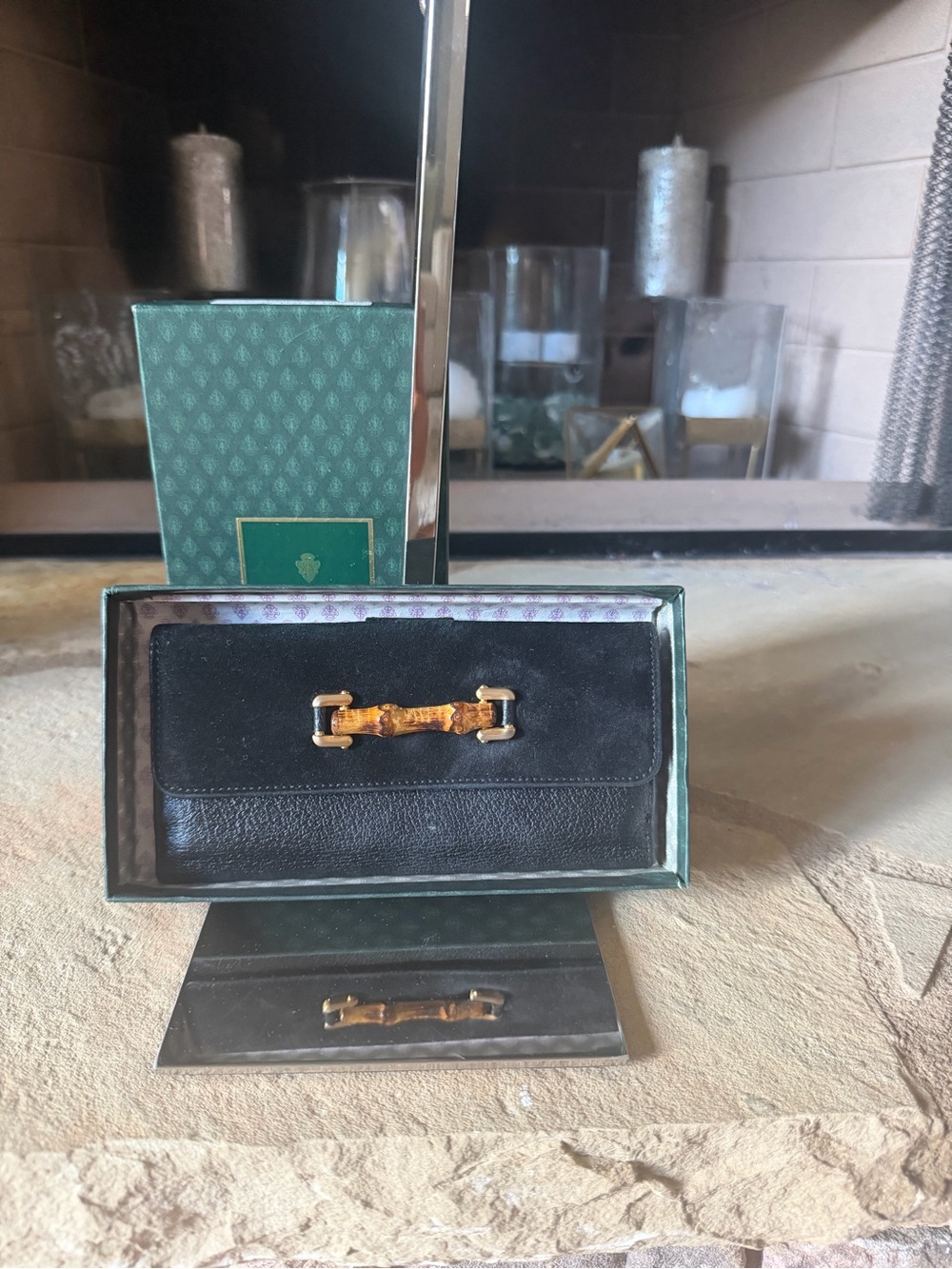 Gucci Black Leather and Suede with Bamboo Accent